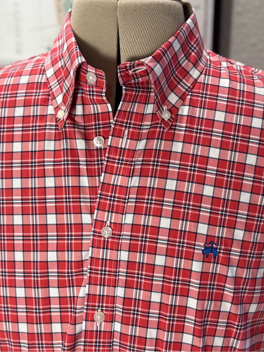 Brooks Brothers Regent L Red White Plaid Non-Iron Supima Button-Down Shirt - Picture 5 of 9